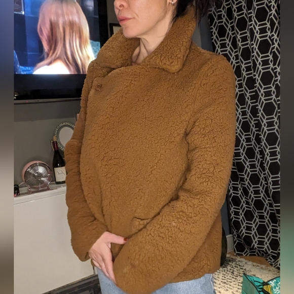 Jack by BB Dakota Soft Skills Camel Tan Sherpa Moto Jacket size Large - Picture 5 of 11